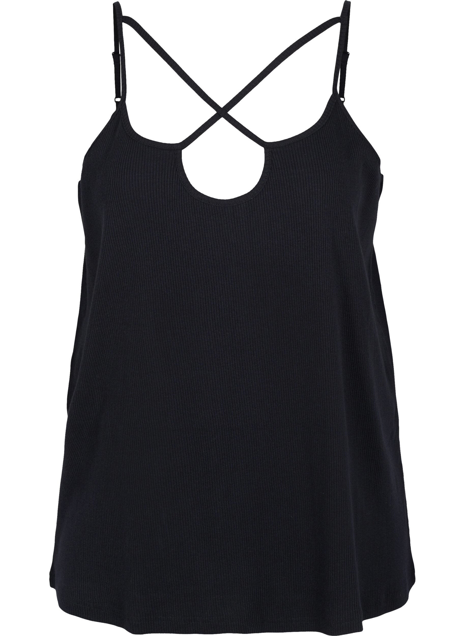 Zizzifashion Organic cotton rib top with cross detail, Black, Packshot image number 0