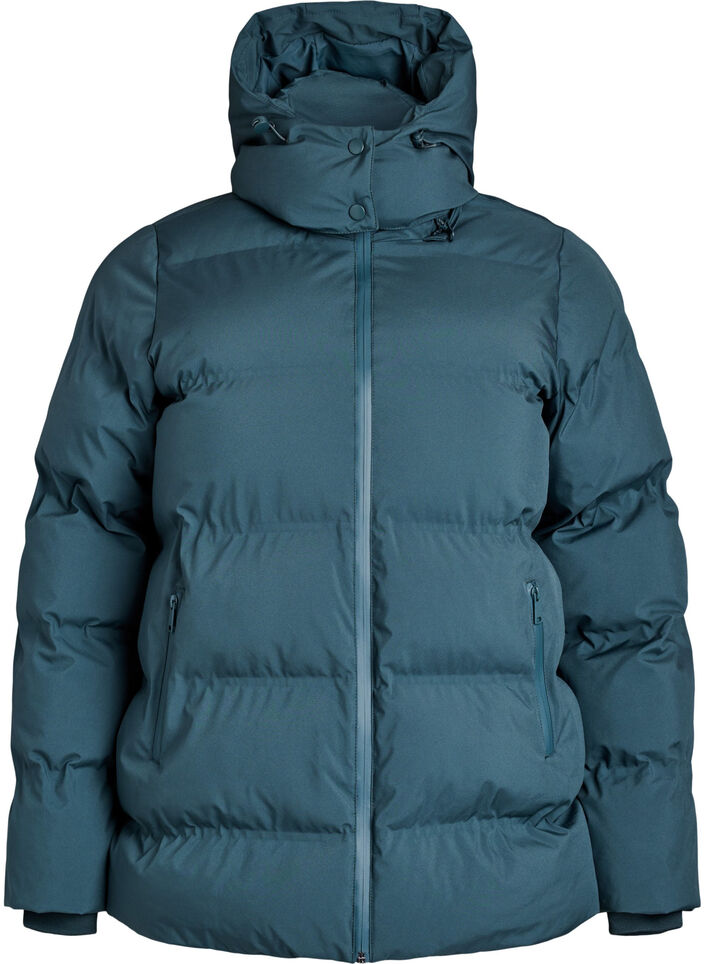 Short puffer jacket with detachable hood, Green, Packshot image number 0
