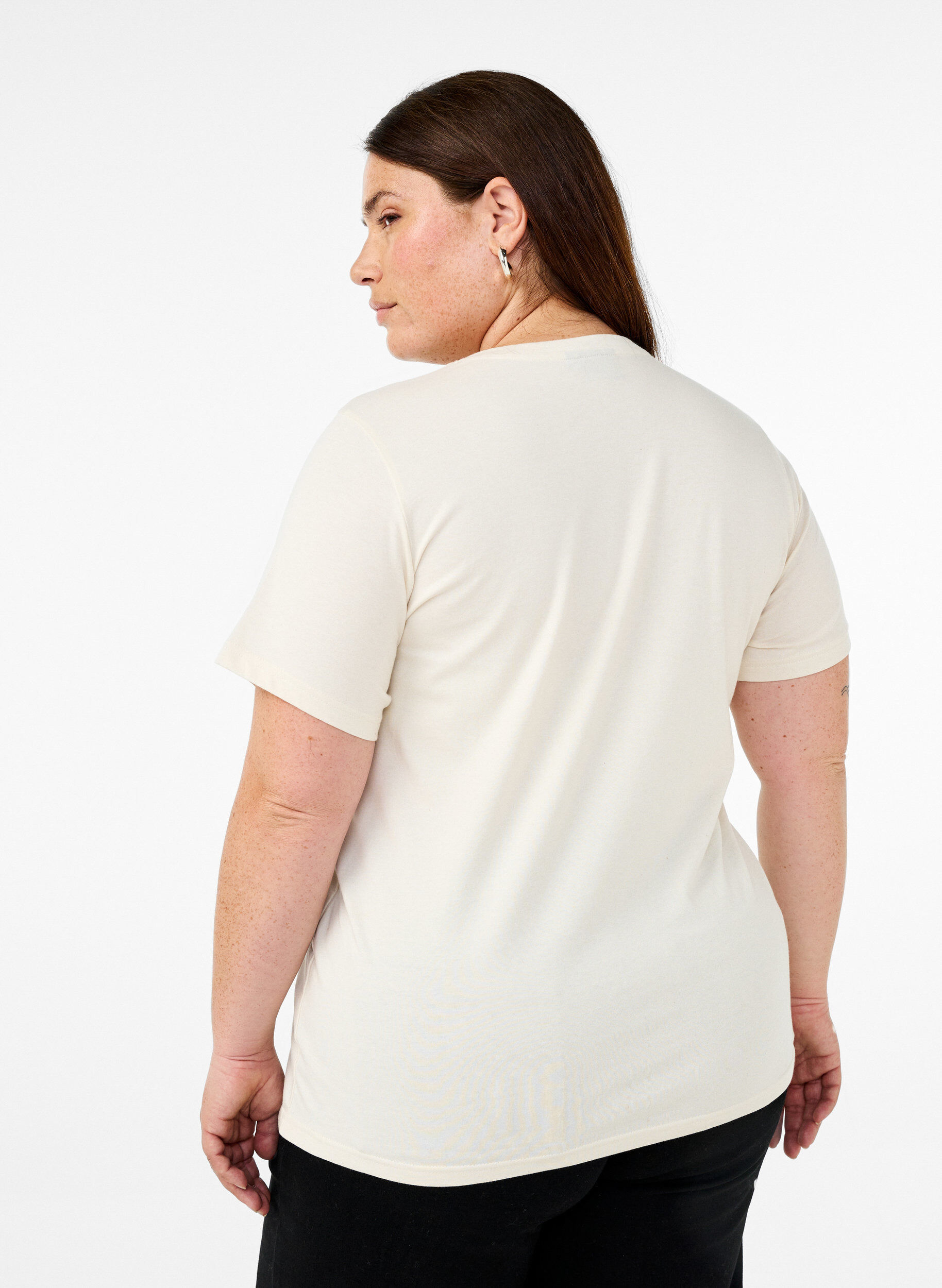 Zizzifashion Organic cotton T-shirt with print on the front, Vanilla, Model image number 2