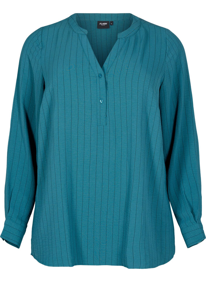 Pinstripe shirt blouse, Green, Packshot image number 0