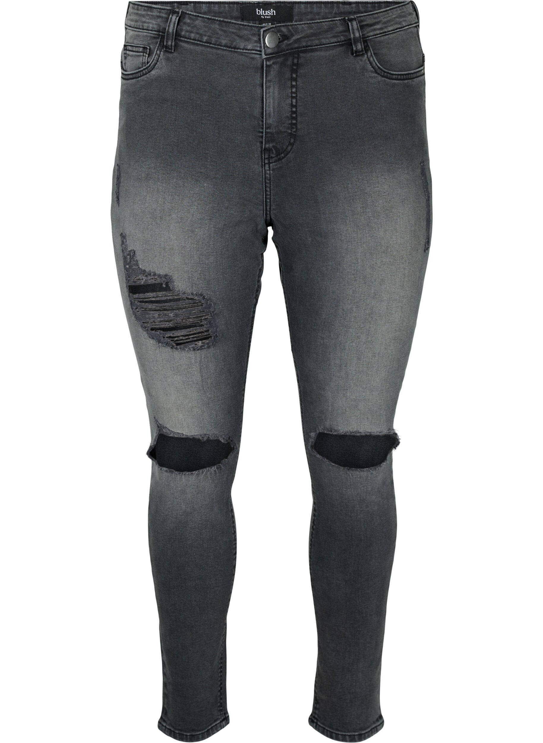 Zizzifashion Tight-fitting jeans with rip details, Grey Denim, Packshot image number 0