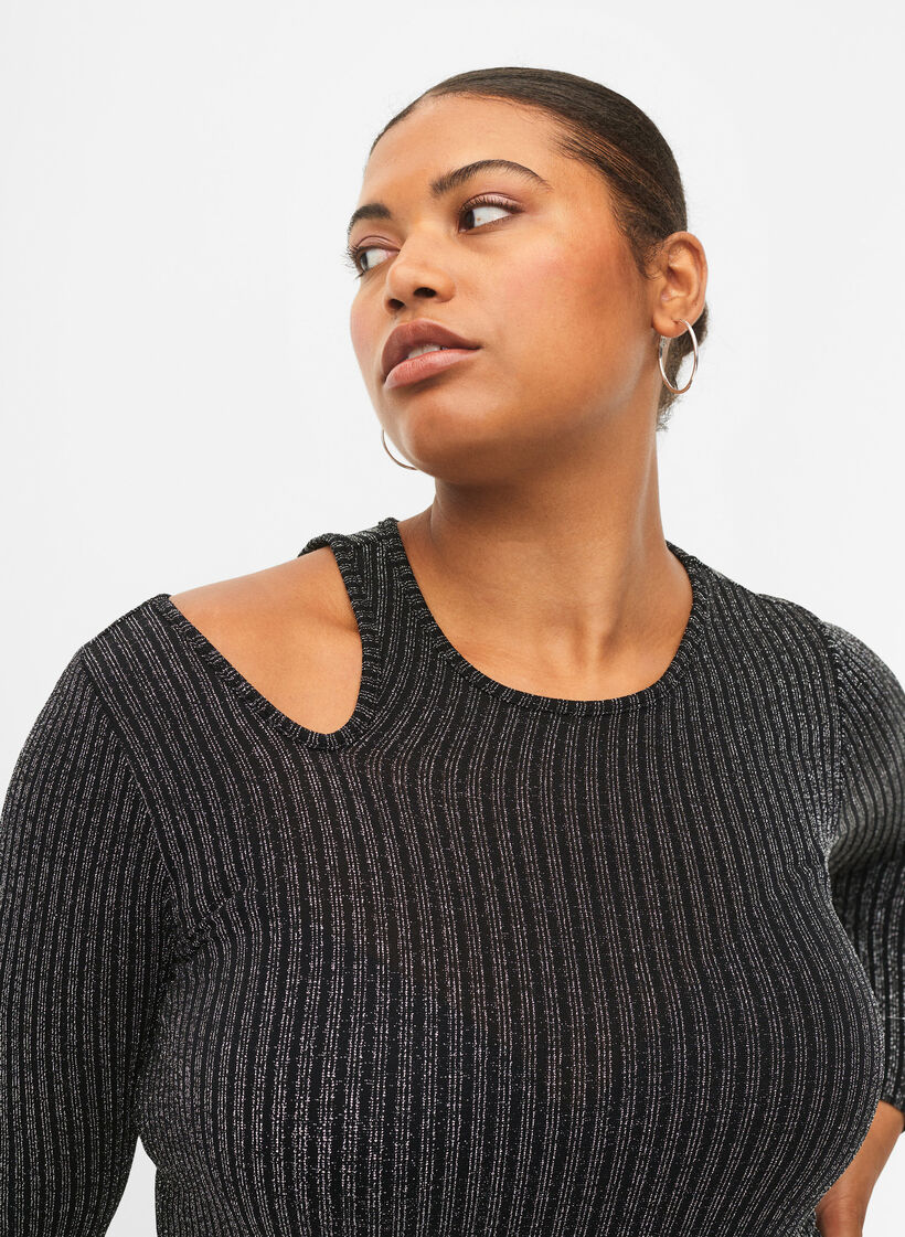 Long sleeve cut-out dress with glitter, B.w. Silver Stripes, Model image number 2