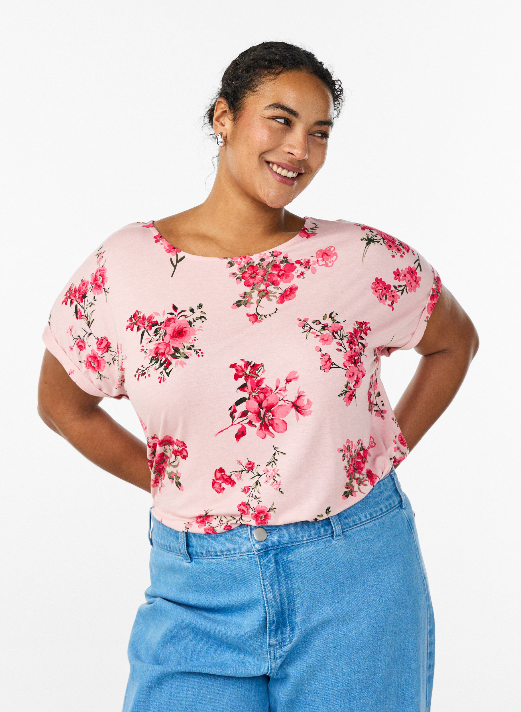 Zizzifashion T-shirt with floral print, Rose, Model image number 0