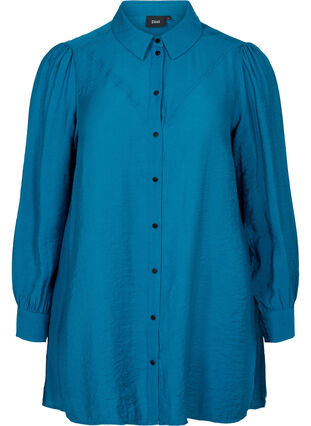 Long, solid-coloured, viscose blend shirt, Moroccan Blue, Packshot image number 0