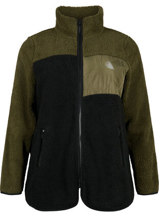 Teddy jacket with colourblock, Forest Night comb., Packshot image number 0