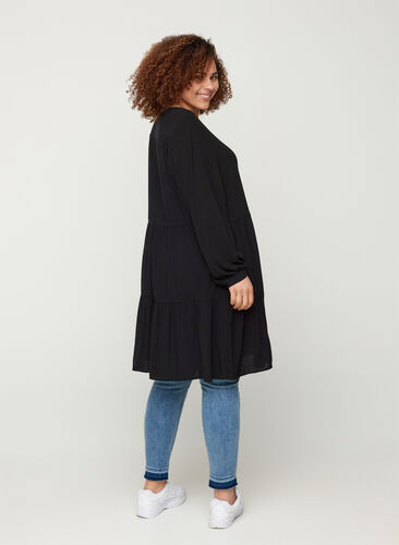 Long-sleeved dress with an A-line cut, Black, Model image number 1