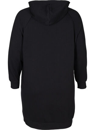 Long sweatshirt with a hood and print details, Black, Packshot image number 1