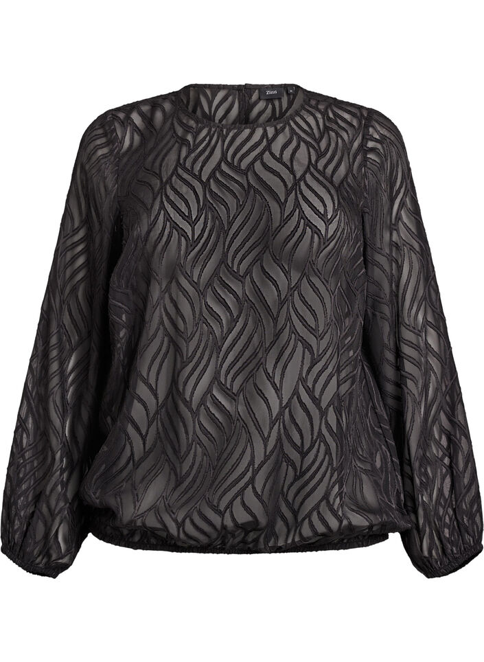 Chiffon blouse with a textured pattern, Black, Packshot image number 0