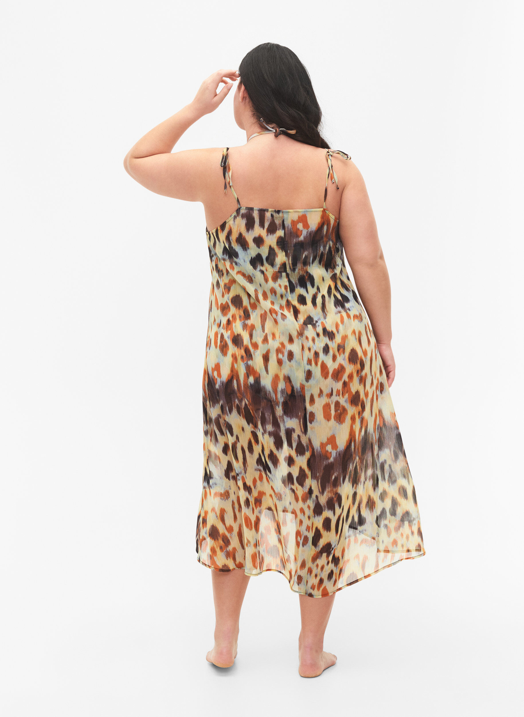 Zizzifashion Leopard printed beach dress with straps, Abstract Leopard, Model image number 1