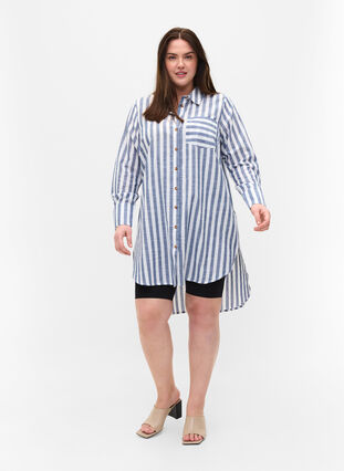 Long striped shirt in cotton, Blue Y/D, Model image number 2