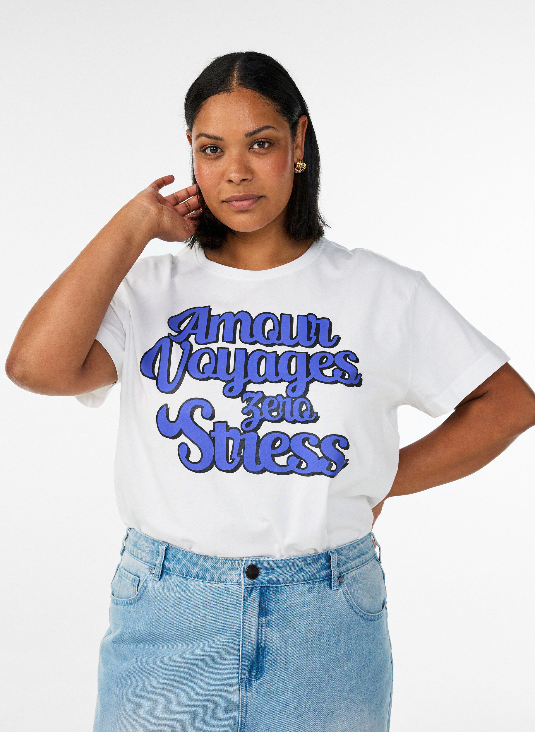 100% cotton T-shirt with short sleeves and print, White, Model