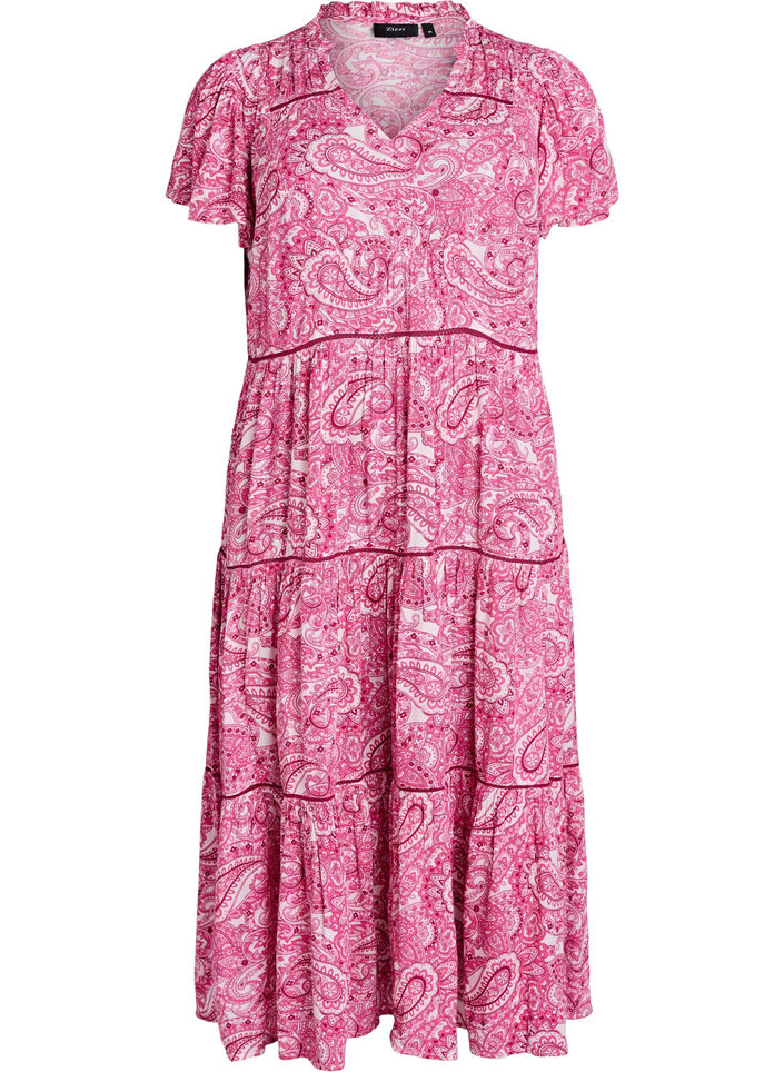 Patterned viscose midi dress, Pink, Packshot image number 0