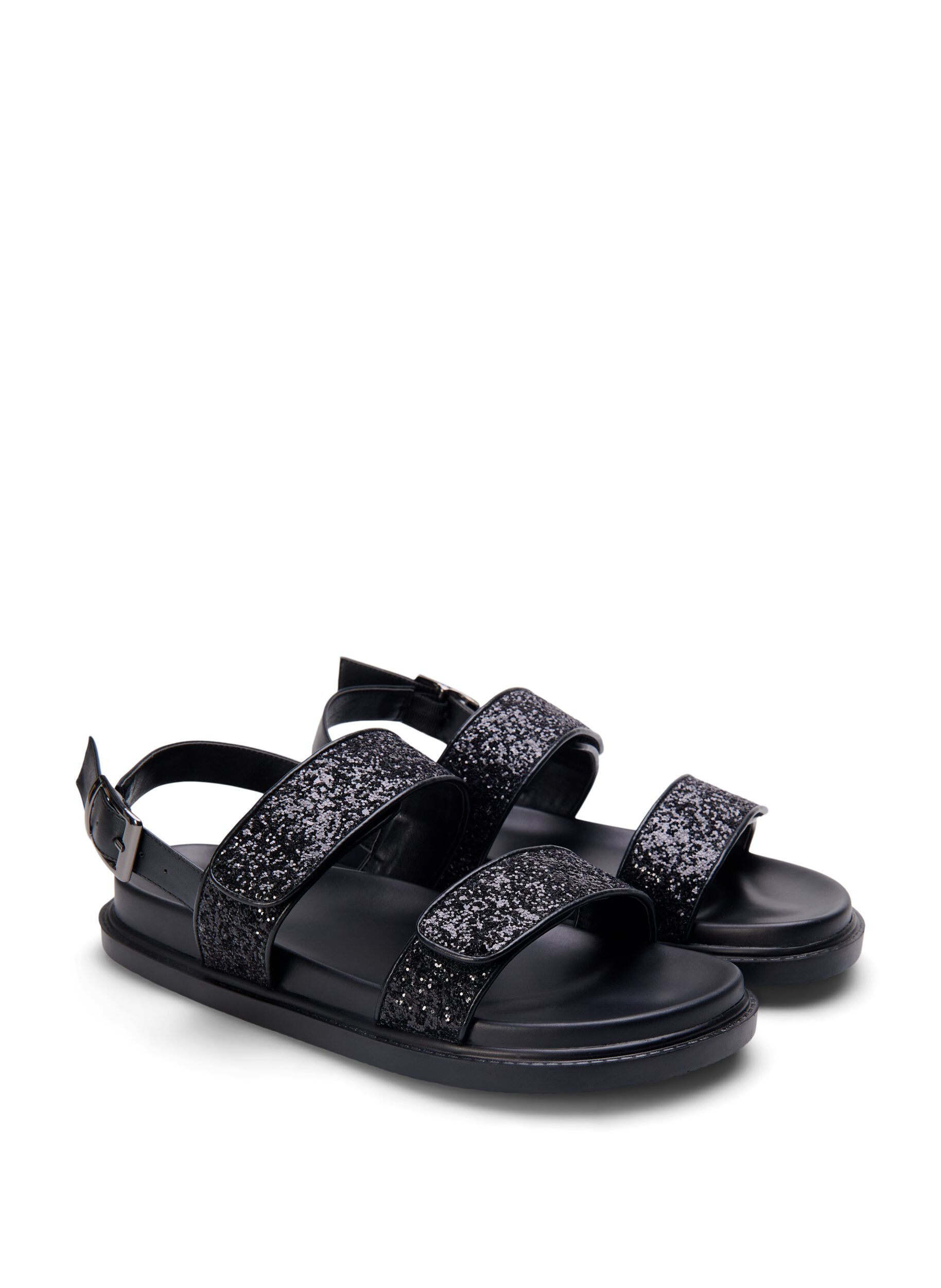 Zizzifashion Wide fit glitter sandal with Velcro closure, Black, Packshot image number 1