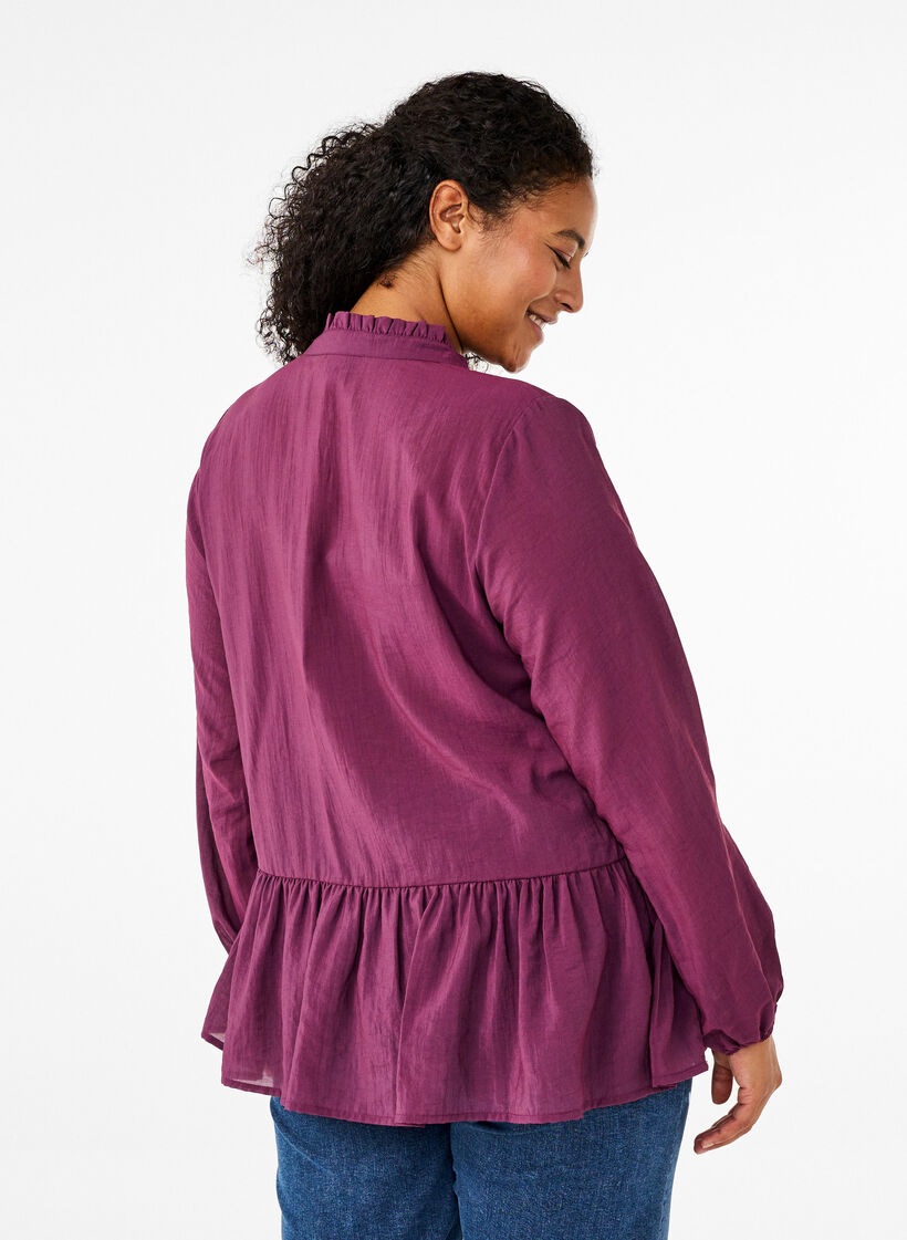 Viscose blouse with peplum, Purple, Model image number 2