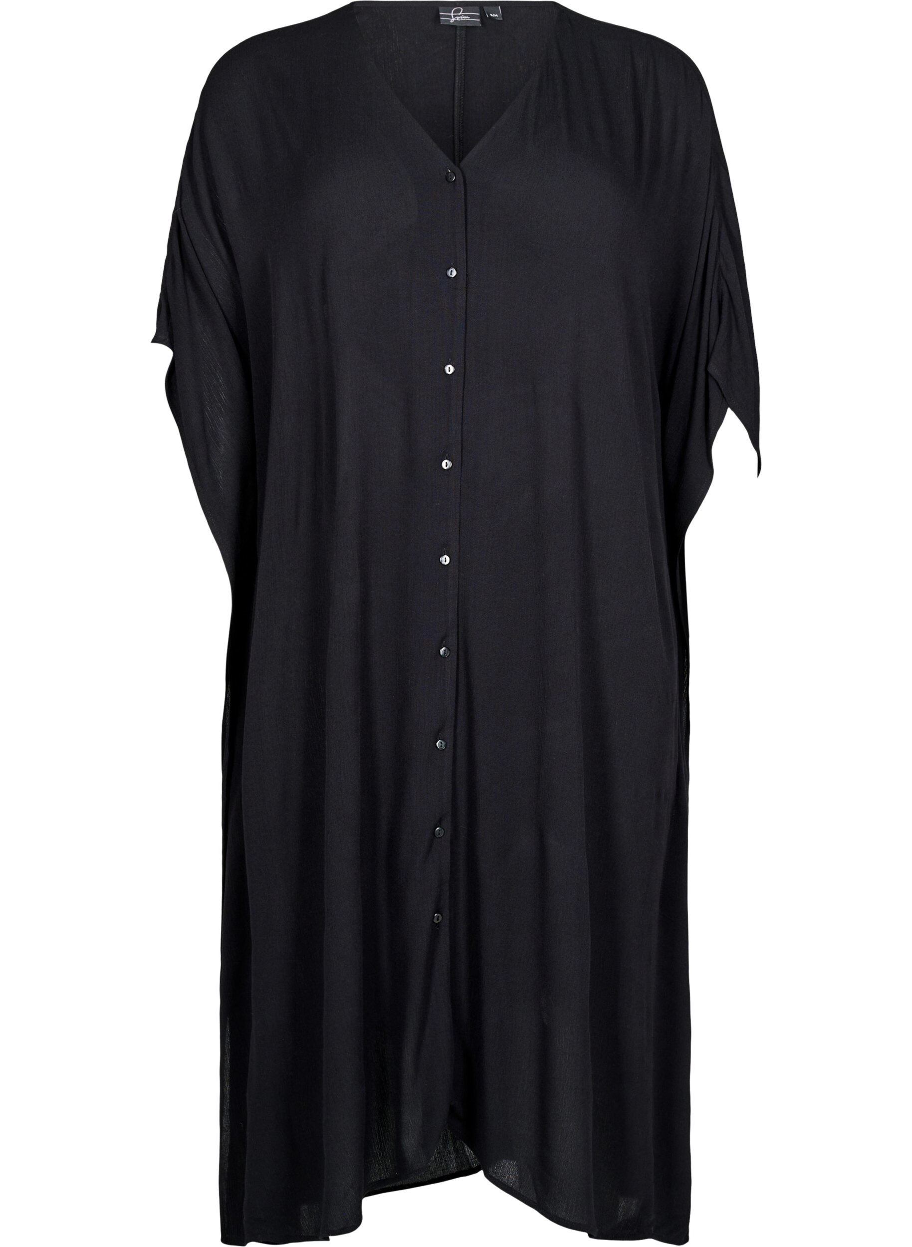 Zizzifashion Kaftan beach dress with buttons, Black, Packshot image number 0