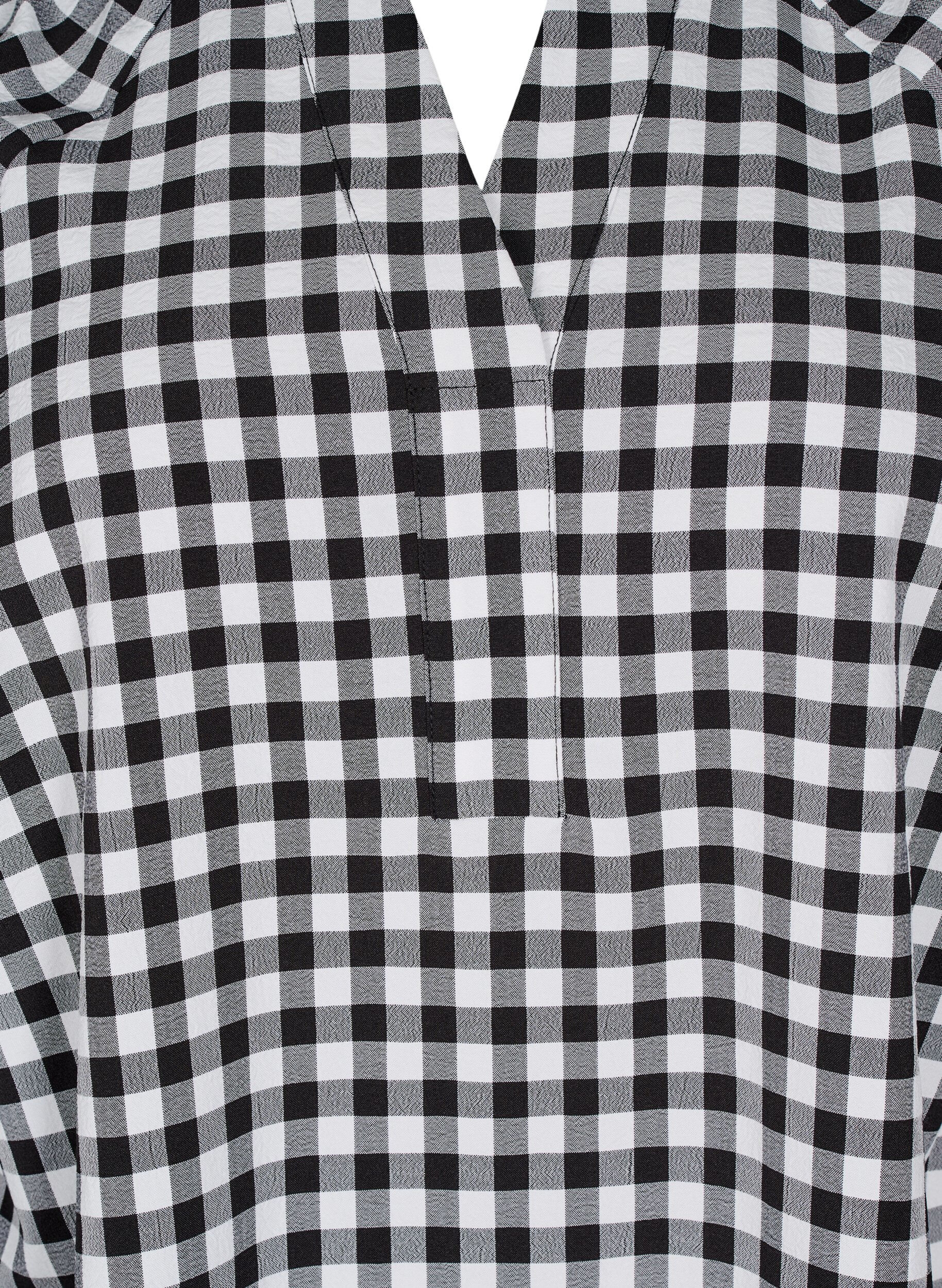 Zizzifashion Checked tunic with V-neck, Black/W. Gingham, Packshot image number 2