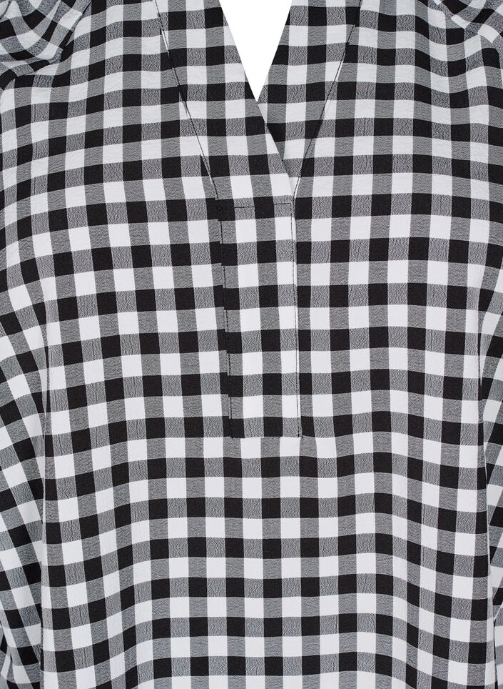 Checked tunic with V-neck, Black/W. Gingham, Packshot image number 2