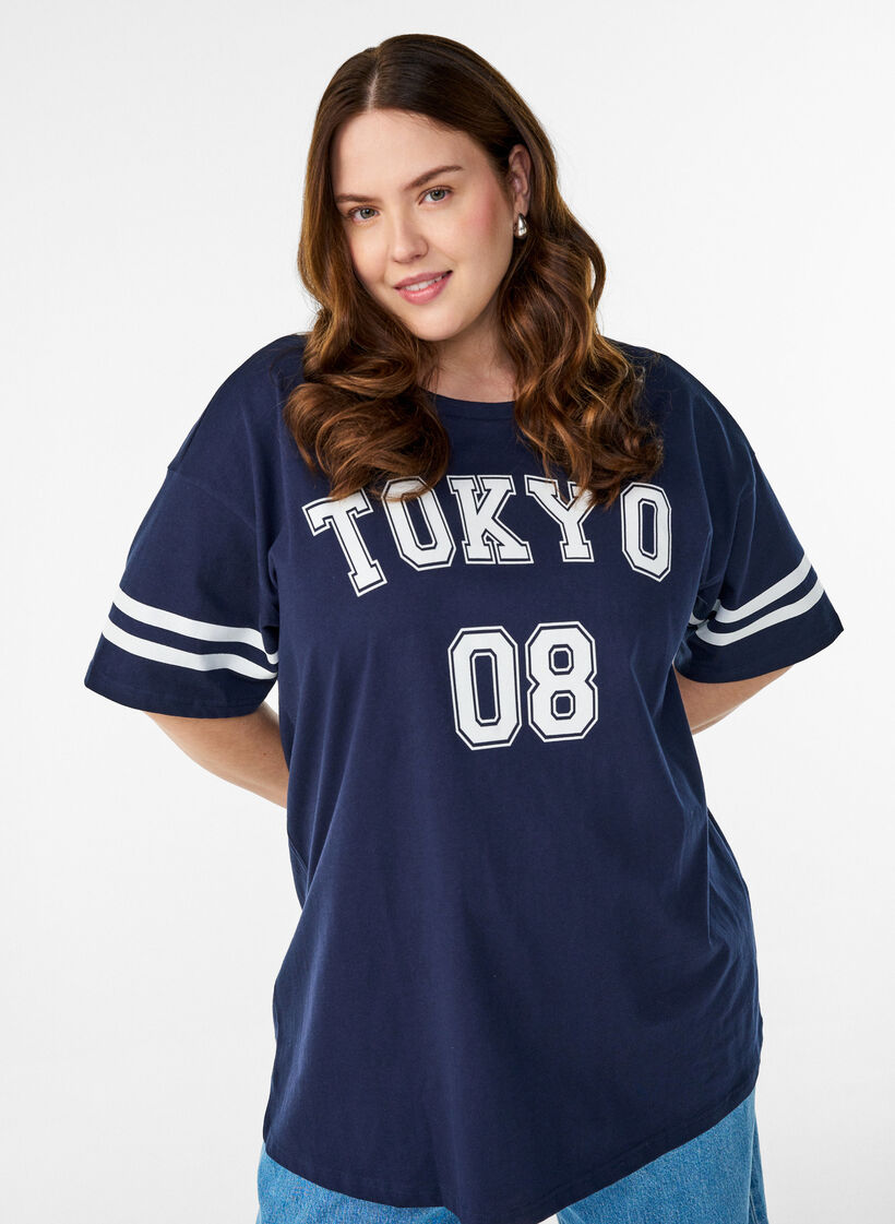 Sporty oversized college T-shirt, Blue, Model image number 3