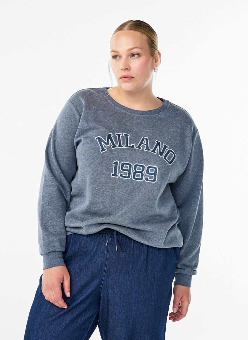 Sweatshirt with embroidered Milan motif, Dark Grey, Model image number 0