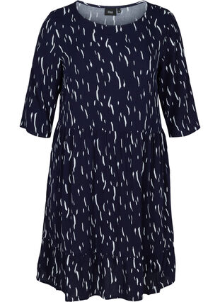 Viscose dress with print and 3/4 length sleeves, Night Sky Rain, Packshot image number 0
