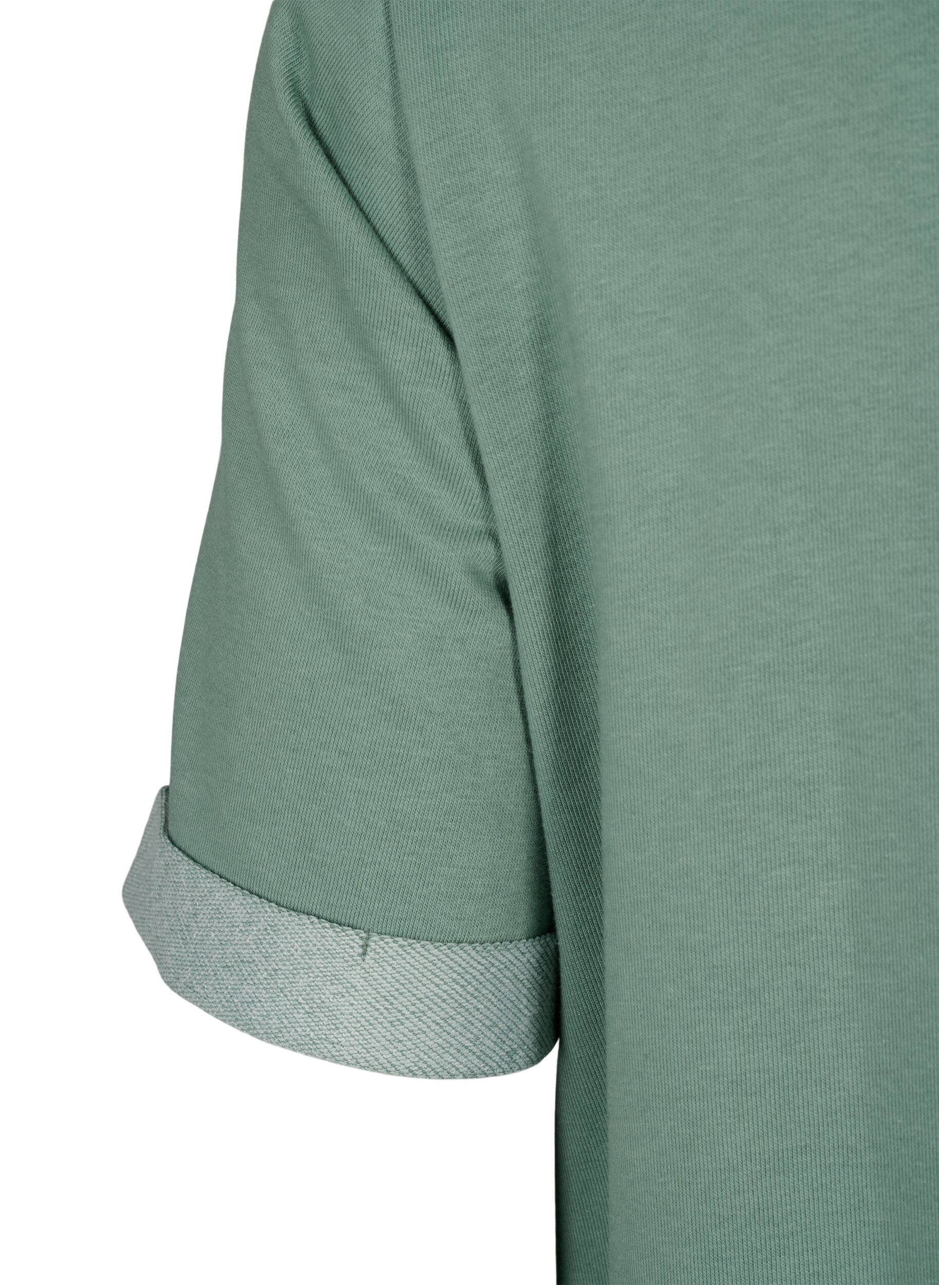 Zizzifashion Short-sleeved sweat dress with pockets, Chinois Green, Packshot image number 3