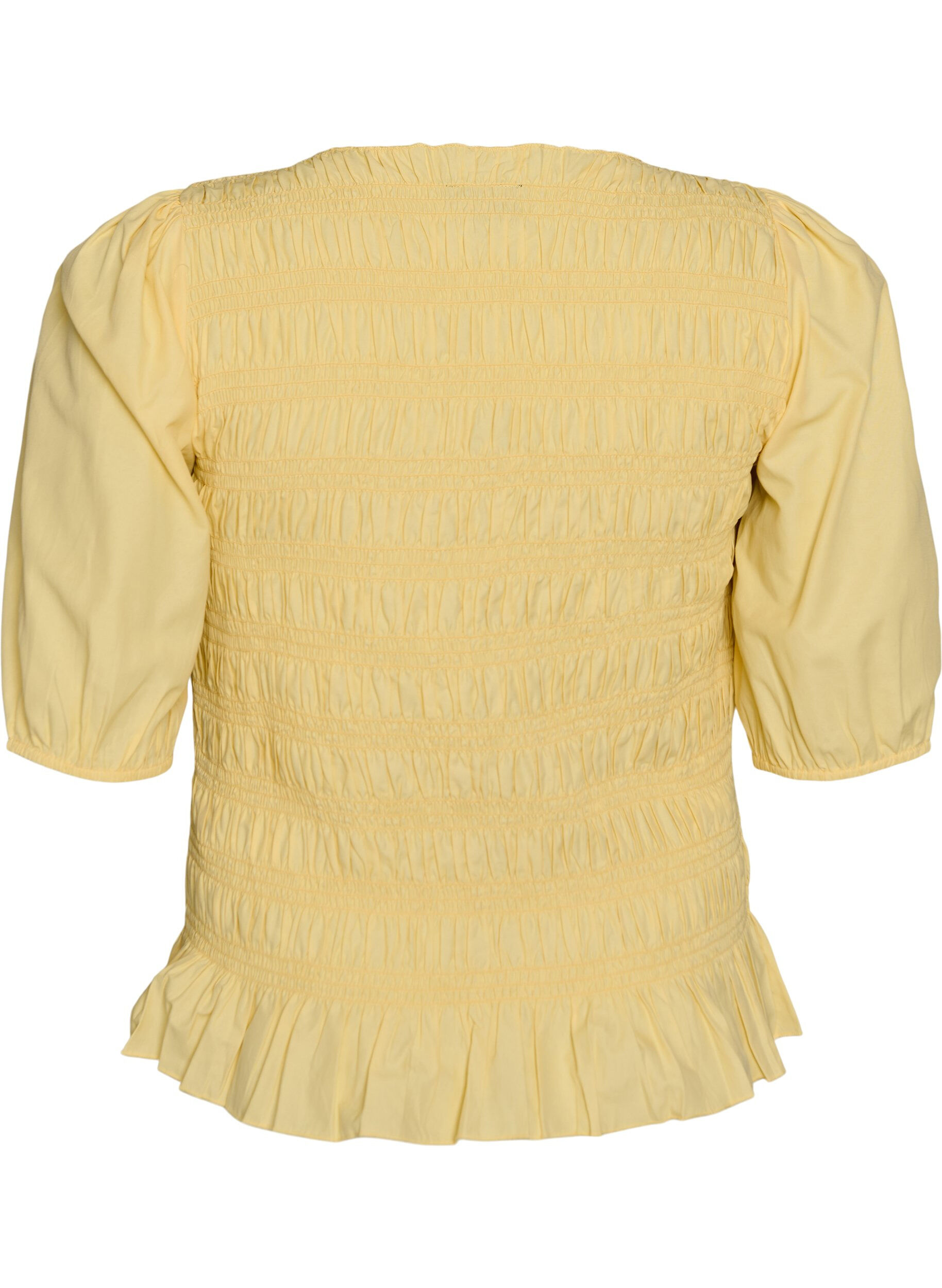 Zizzifashion Smock blouse with a ruffle hem and boat neck, Yellow, Packshot image number 1