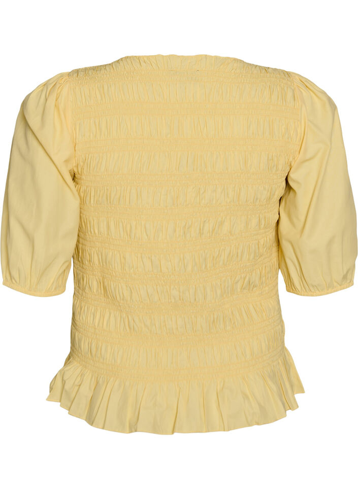 Smock blouse with a ruffle hem and boat neck, Yellow, Packshot image number 1
