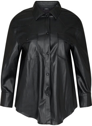 Imitation leather shirt jacket, Black, Packshot image number 0