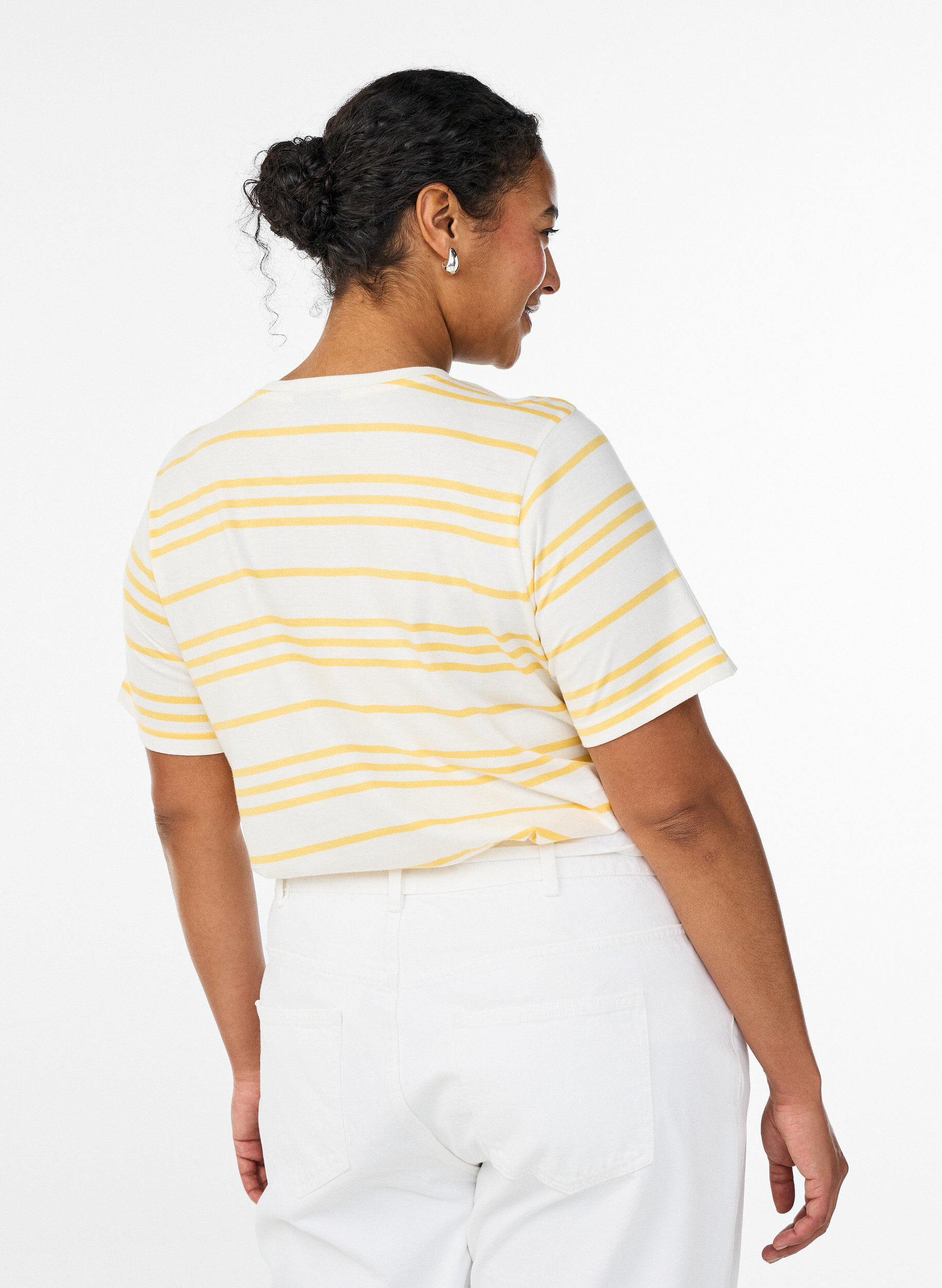 Zizzifashion Striped cotton t-shirt, Yellow, Model image number 2