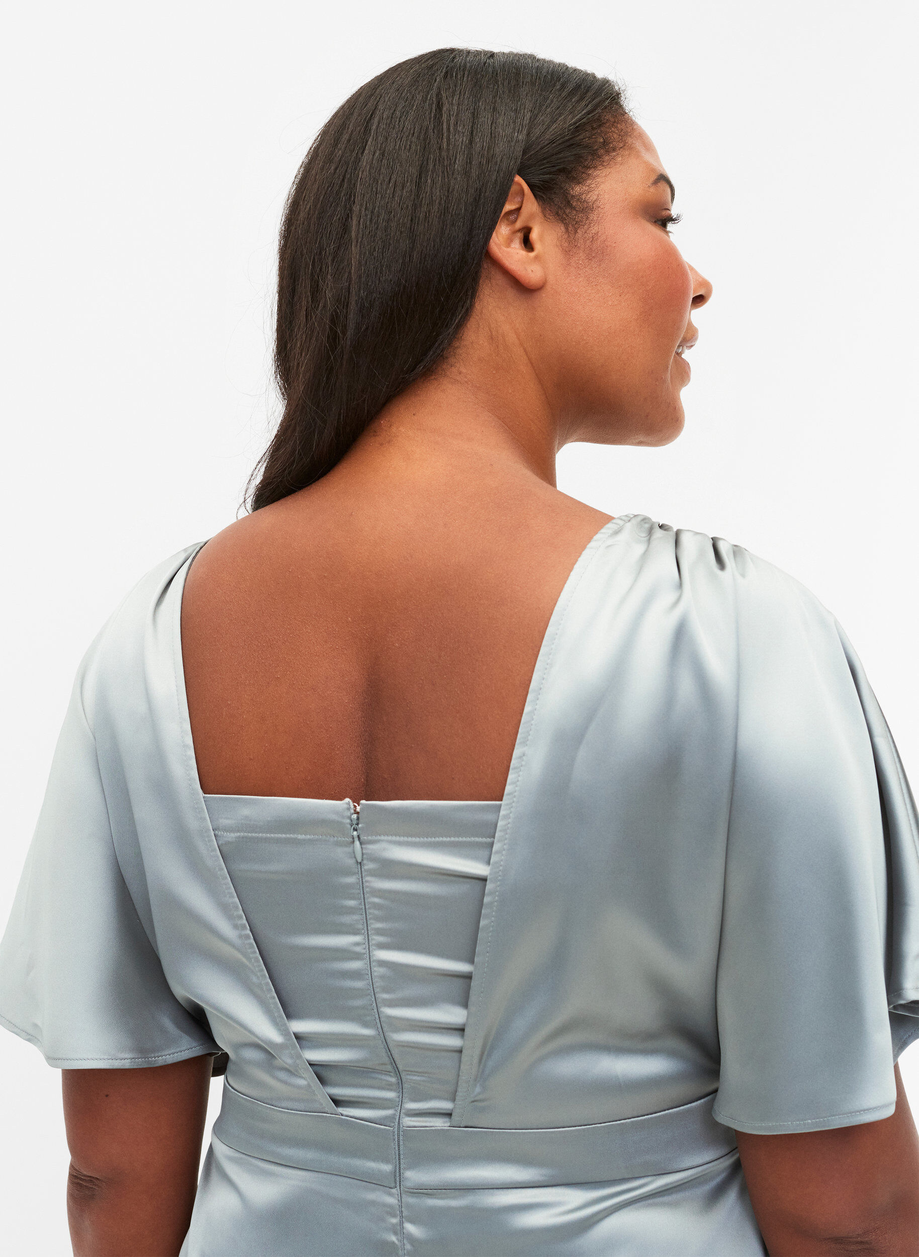 Zizzifashion Maxi dress with wrap and short sleeves, Silver Blue, Model image number 2