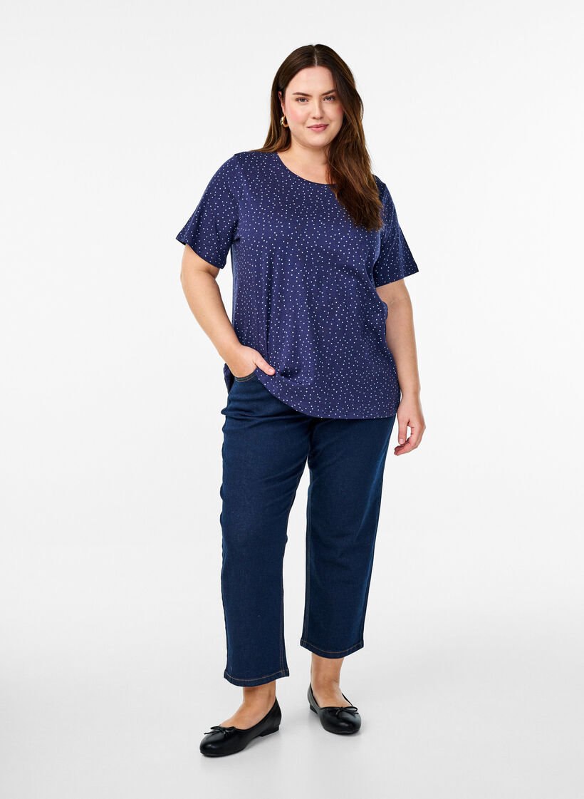 Organic cotton T-shirt with dots, Blue, Model image number 1