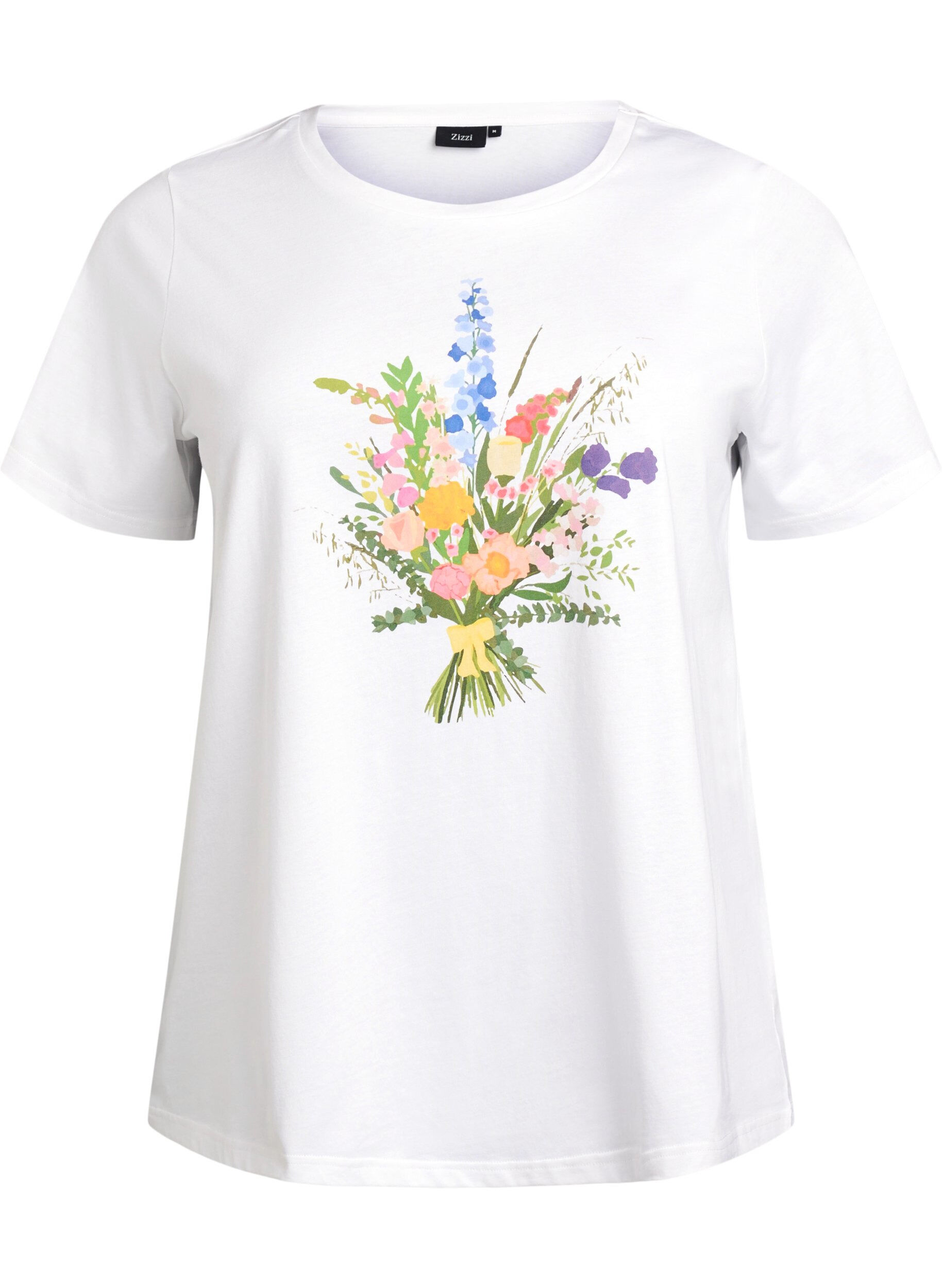 Zizzifashion T-shirt in organic cotton with floral print, B. White w. Flower, Packshot image number 0