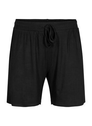 Loose-fitting viscose shorts with ribbing, Black, Packshot image number 0