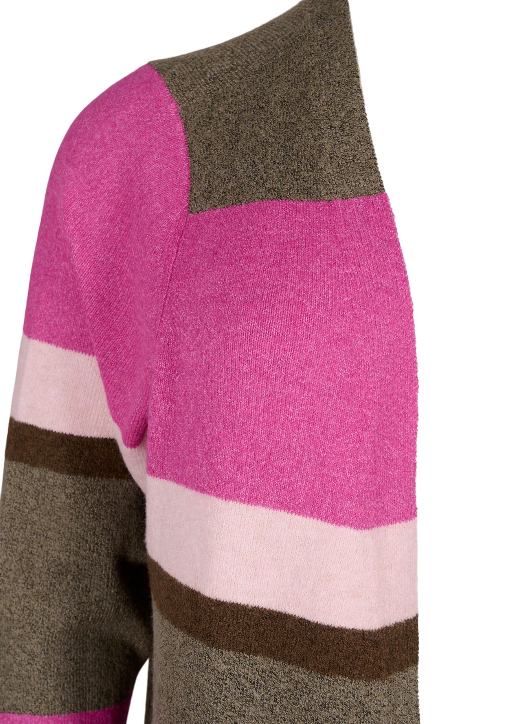 Zizzifashion Long knit cardigan with wide stripes, Pink, Packshot image number 2