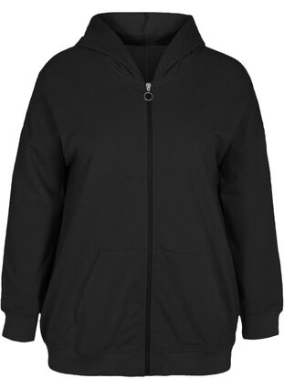 Sweat cardigan with hood, Black, Packshot image number 0