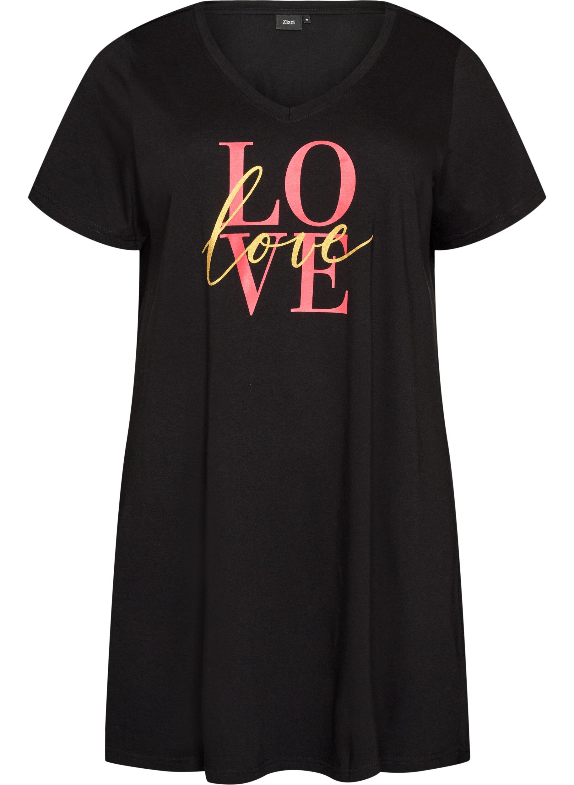 ZizzifashionOrganic cotton nightdress with V-neck, Black, Packshot image number 0