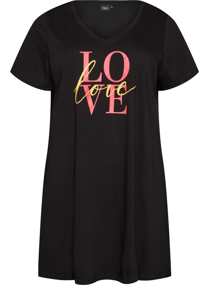 Organic cotton nightdress with V-neck, Black, Packshot image number 0