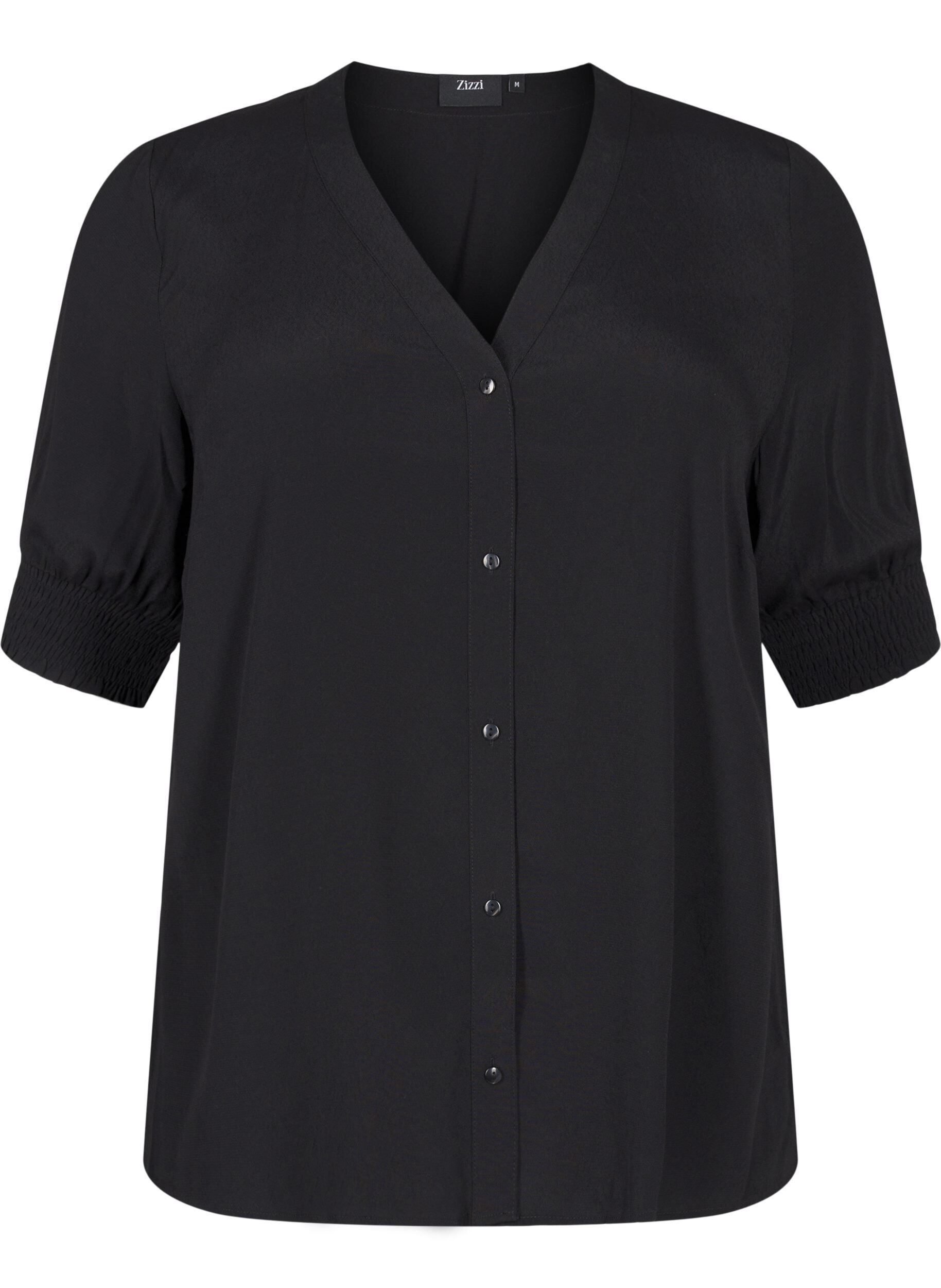 Zizzifashion Short-sleeved viscose blouse, Black, Packshot image number 0