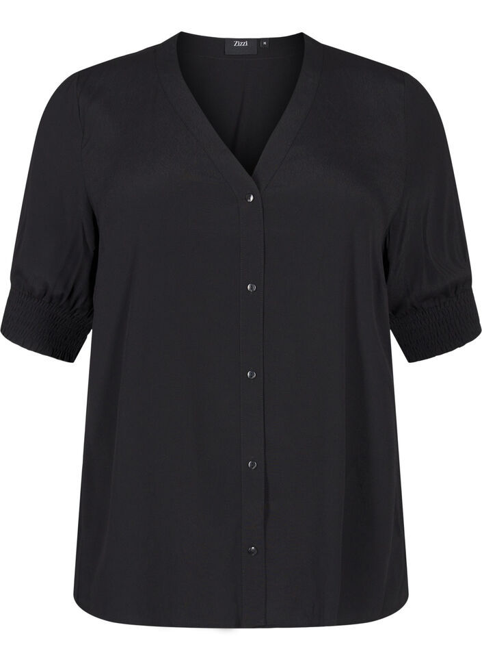 Short-sleeved viscose blouse, Black, Packshot image number 0