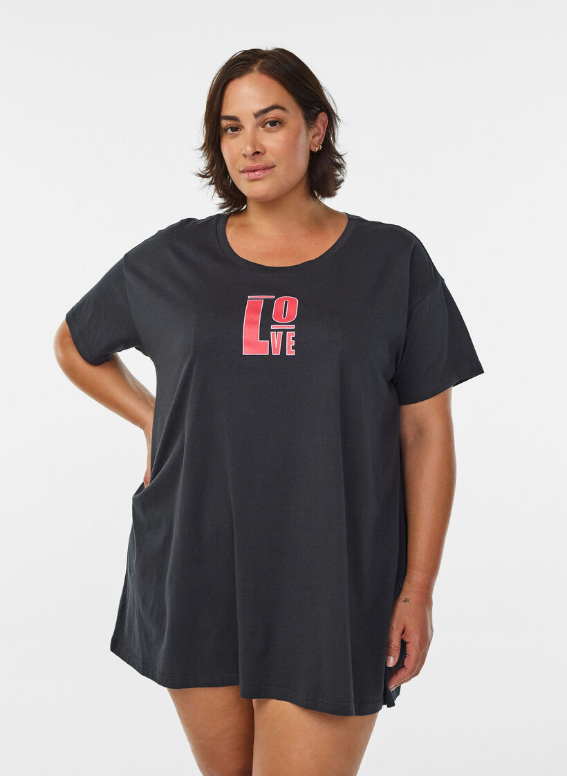 Long night T-shirt in organic cotton with print, Dark Grey, Model image number 0