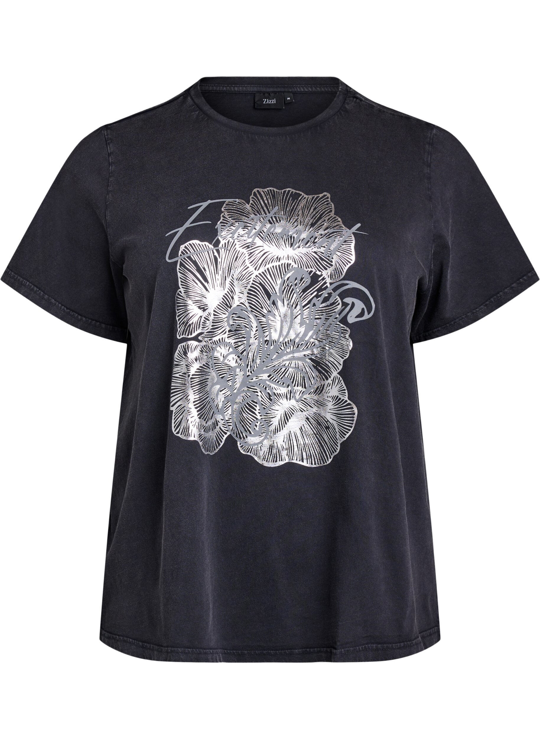 Zizzifashion T-shirt in organic cotton with a cool print, Grey, Packshot image number 0