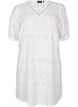 Short dress with v-neck and hole pattern, Bright White, Packshot image number 0