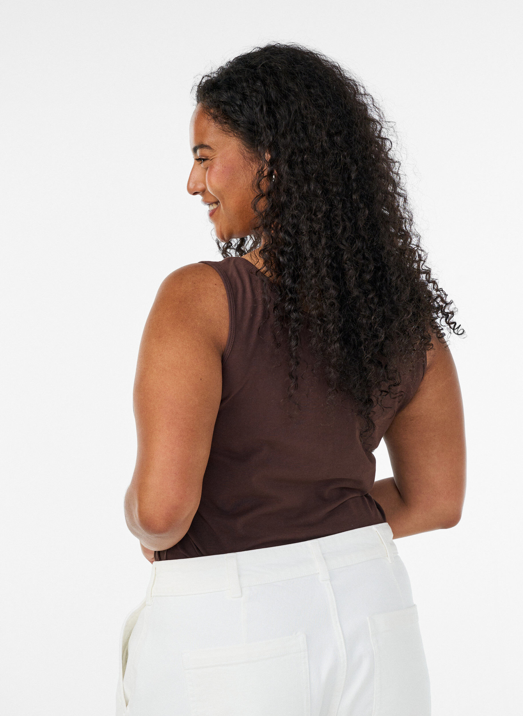 ZizzifashionSolid color basic top in cotton, Brown, Model image number 2