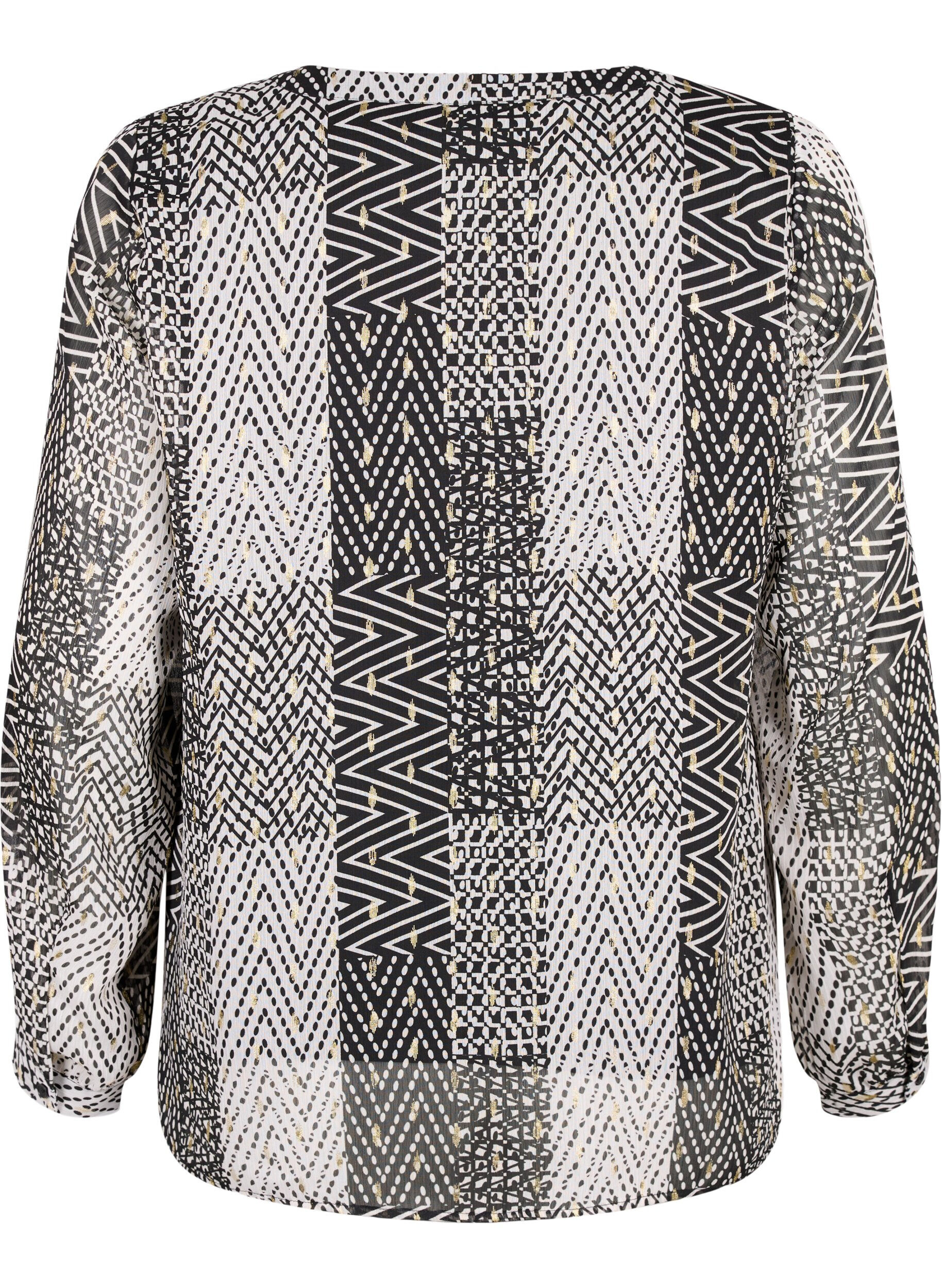 Zizzifashion Printed blouse with v-neckline, Black, Packshot image number 1