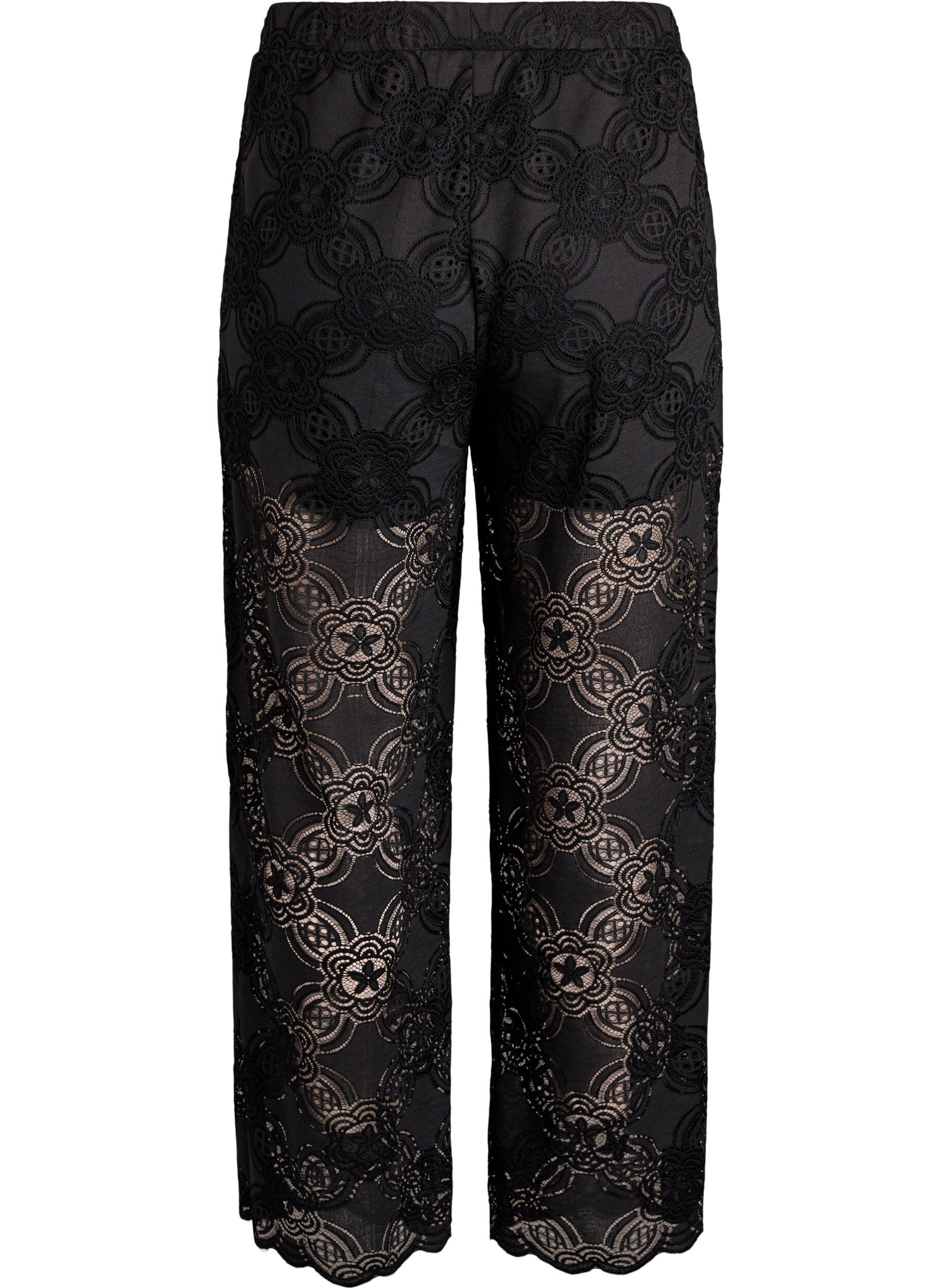 Zizzifashion High-waisted wide-leg lace trousers, Black, Packshot image number 1