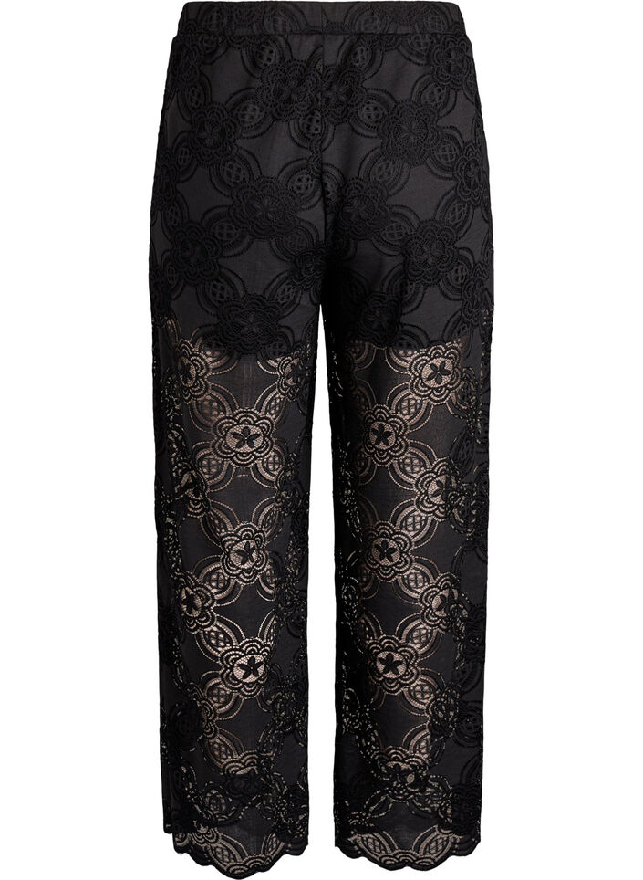 High-waisted wide-leg lace trousers, Black, Packshot image number 1