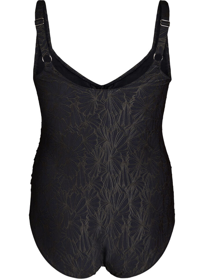 Swimsuit with wrap detail and tone-on-tone floral texture, Dark Grey, Packshot image number 1