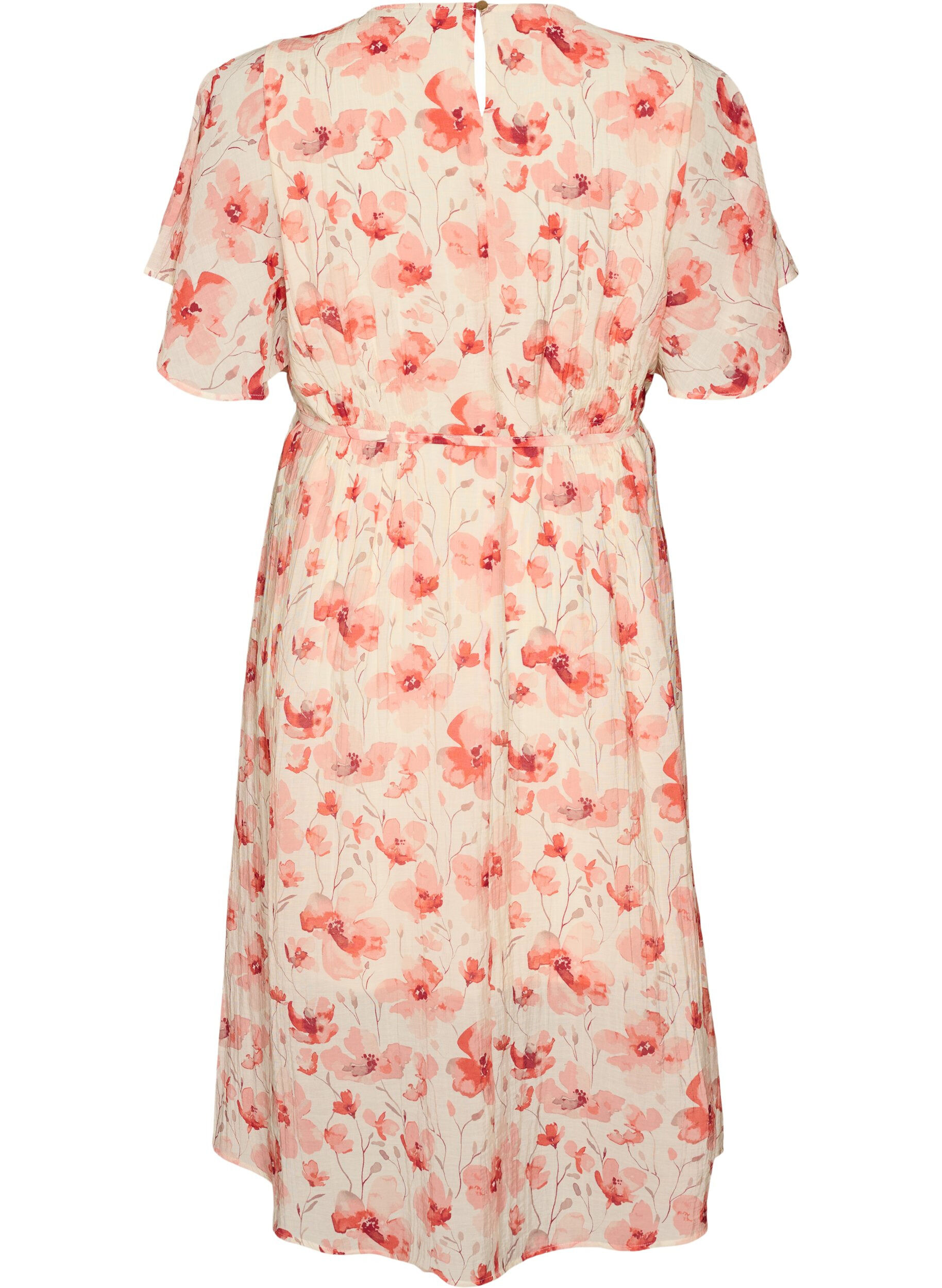 Zizzifashion Ankle-length dress with flutter sleeves and a tie-waist, Rose, Packshot image number 1