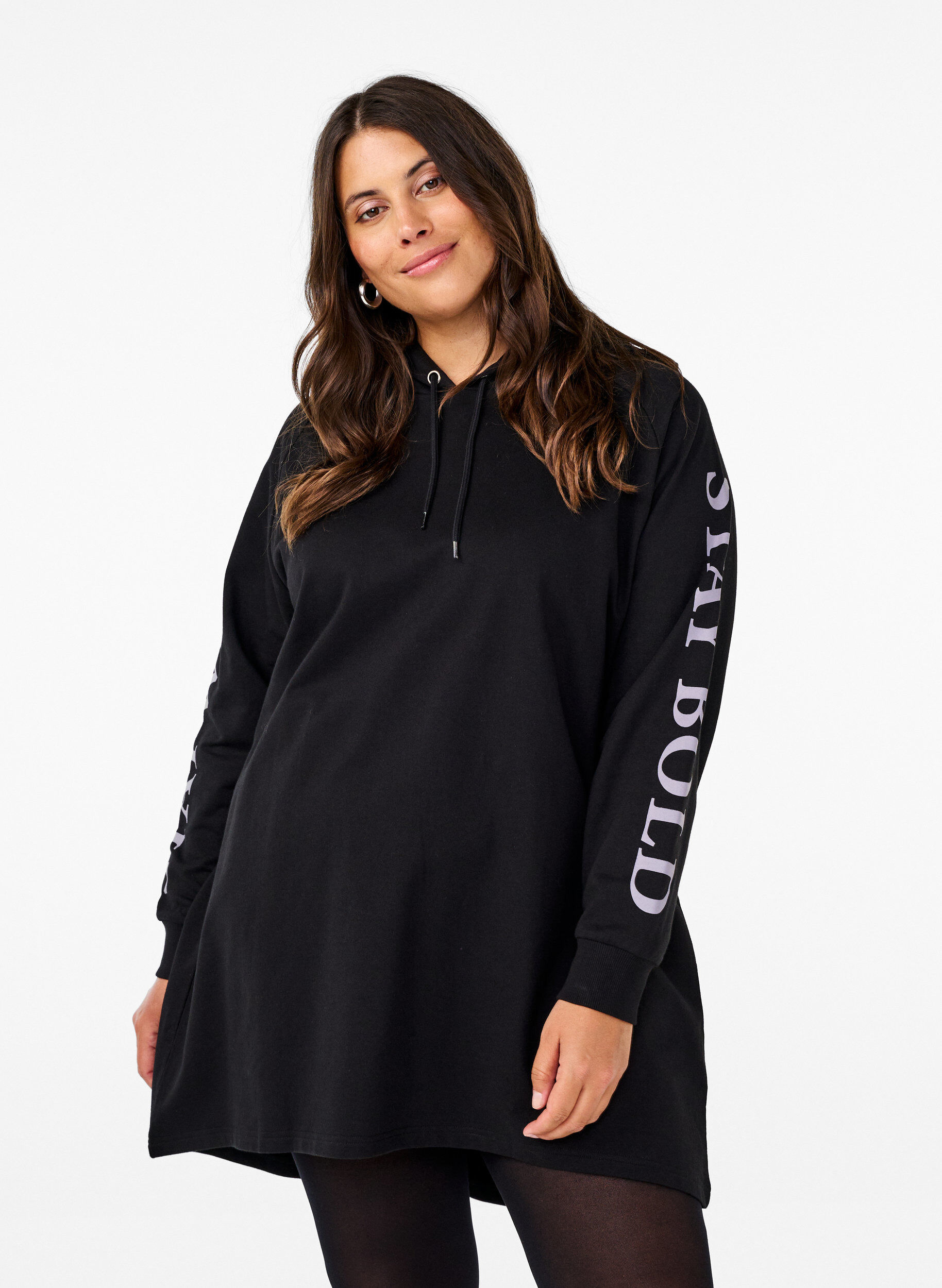 Zizzifashion Oversize sweatshirt with print on the sleeves, Black w. Silver, Model image number 0