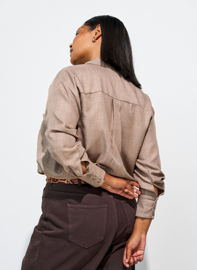 Loose shirt with V-neck, Brown, Model image number 2